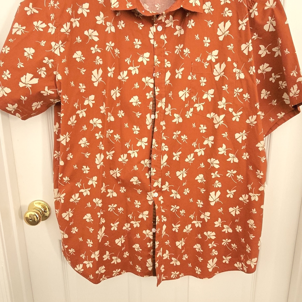 Casual Orange and White Floral Button Down Shirt